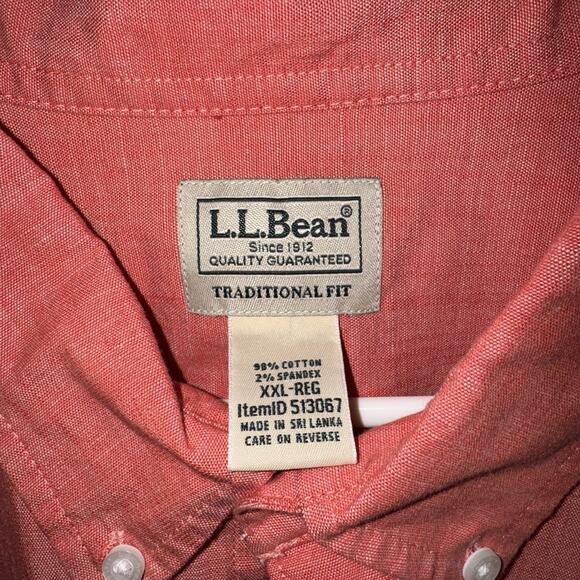 LL Bean Mens Long Sleeve Button Up Shirt XXL-REG 513067 Red Traditional Fit - Picture 2 of 6